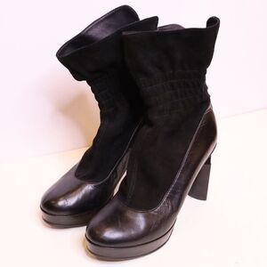 Fendi Suede/Leather Smocked Triangle Heel Boots
